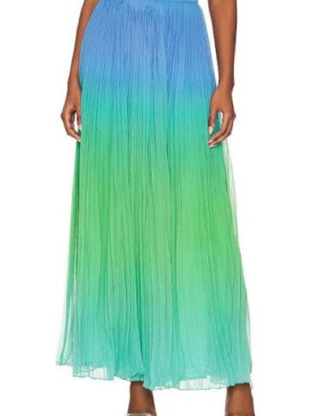 Rococo Sand Blue to Green Ombre Pleated Maxi Skirt